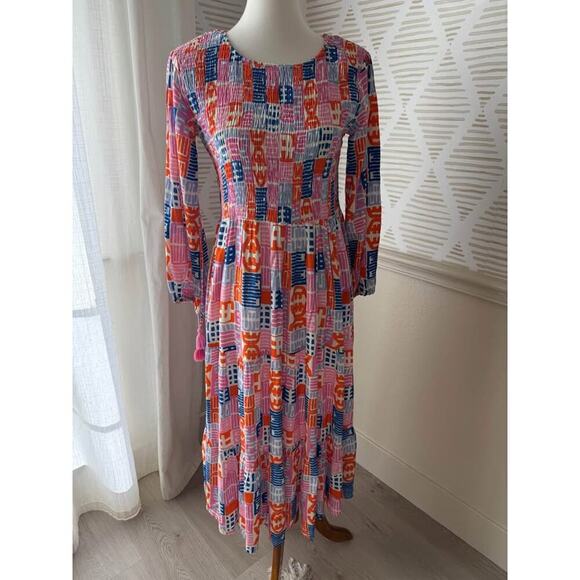NWT Briton Court Women’s Small Smocked Midi Maxi Multicolor Dress - Picture 1 of 5